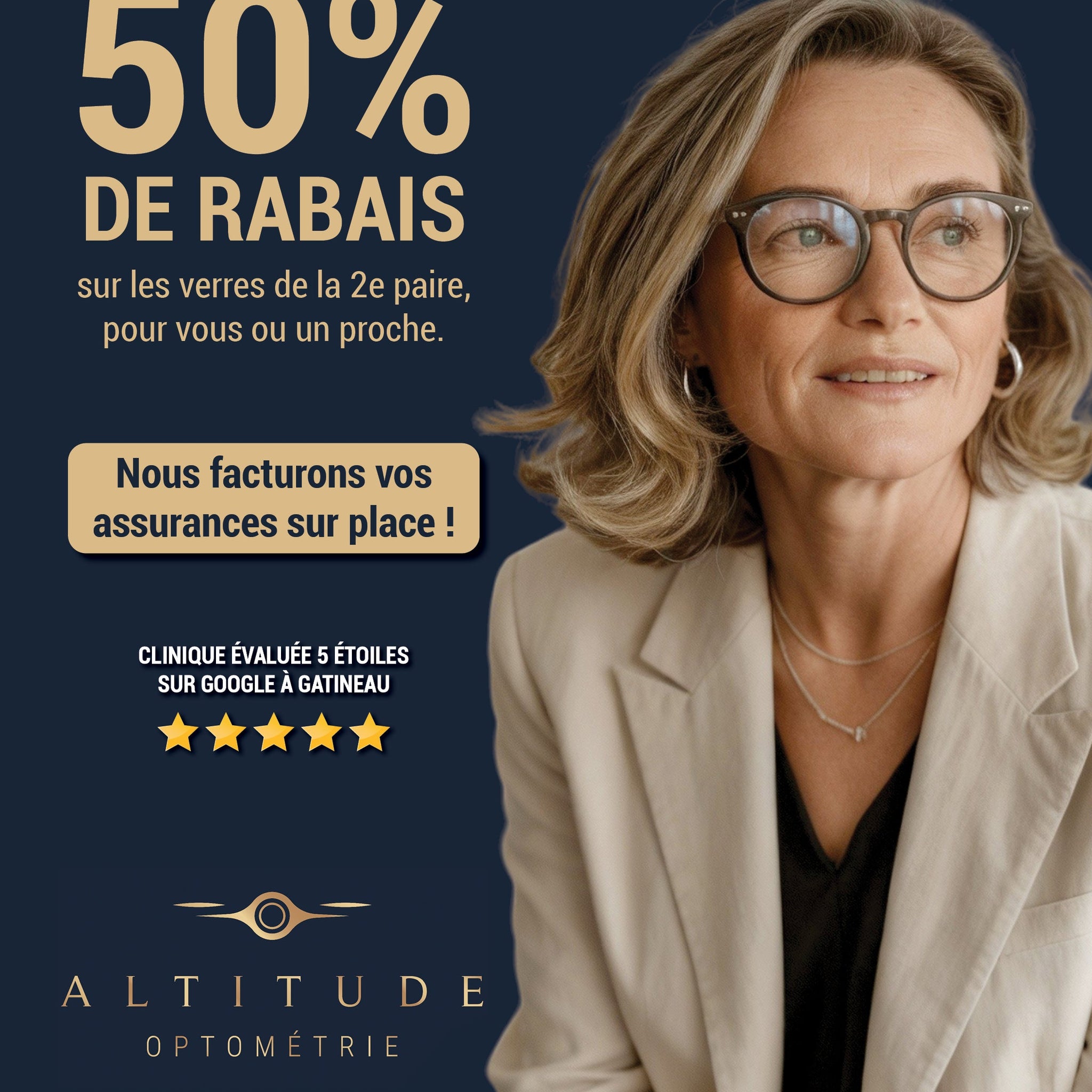 50% de rabais sur la 2e paire de verres pour vous ou un proche